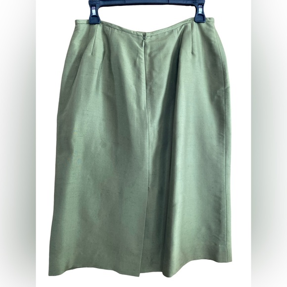 Vintage Kasper A.S.L. 100% Raw Silk Fabric Olive Green Pencil Skirt Size 10 EUC - Picture 4 of 7